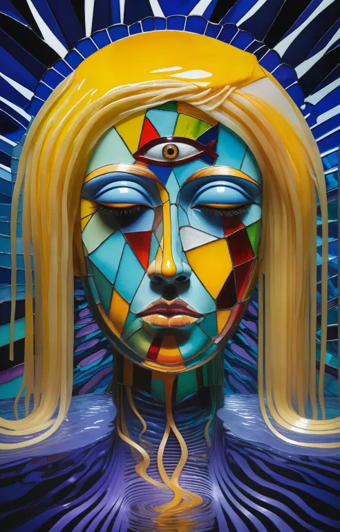 Colorful symbolic portrait with golden hair